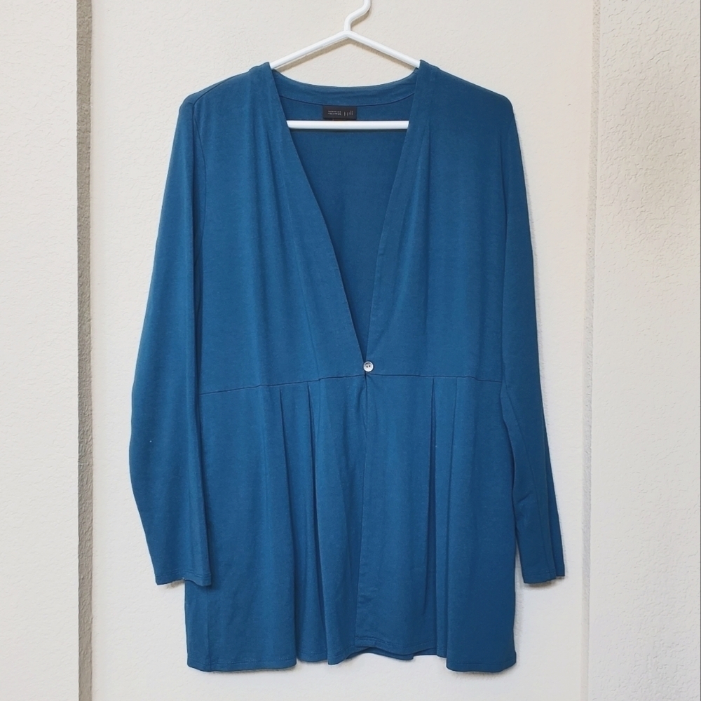 J Jill Wearever Collection Teal Jersey Knit One-Button Cardigan Jacket Size MP